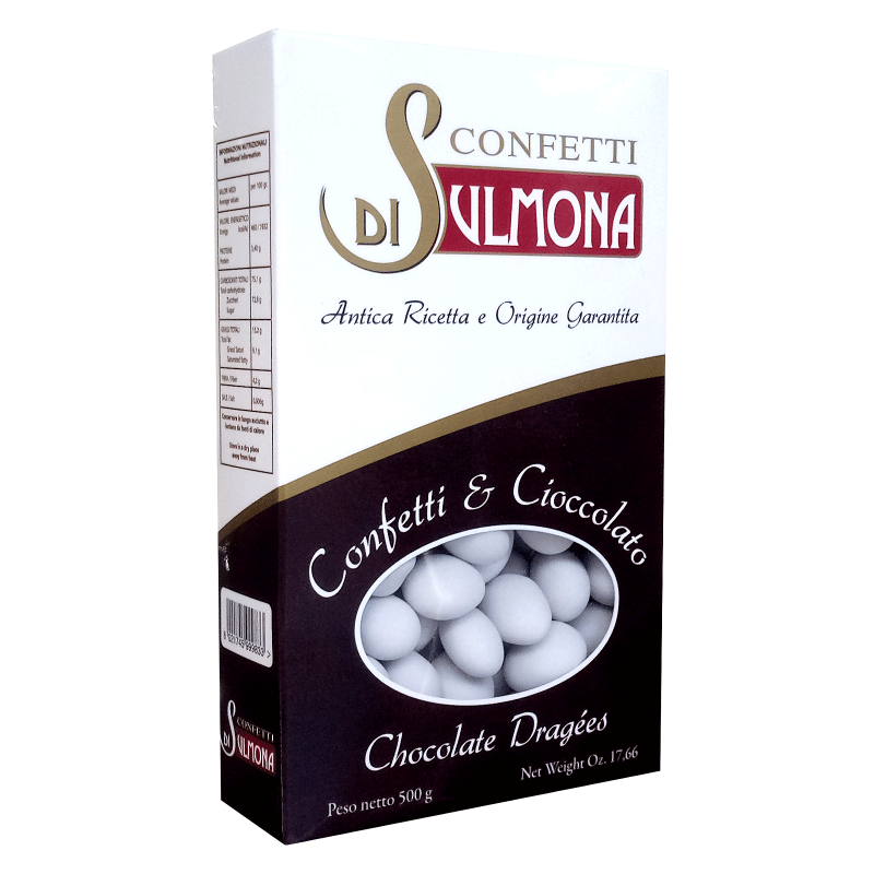 Confetti di Sulmona bianchi con mandorla avvolta da cioccolato fondente -  500gr